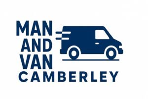 Man and Van Camberley logo with blue moving van graphic and bold text.