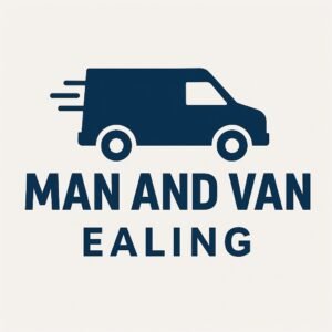 Man and Van Ealing official logo featuring a dark blue moving van icon and bold company name.