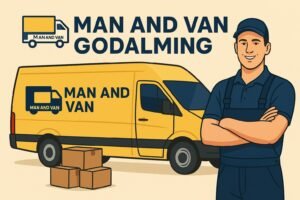 Man and Van Godalming removals van and mover illustration